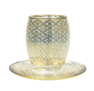 Professional Manufacture 120ml Home Coffee Double Wall Glass Cup with gold rim and decal design