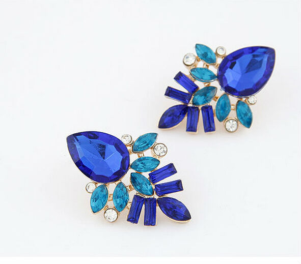Vintage Golden Plated Trendy Blue Gem Stud Earrings For Women Party Jewelry