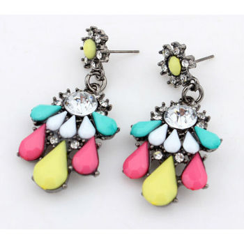 Fluorescence Flower Dangle Chandelier earrings Stud With Crystal Rhinestone