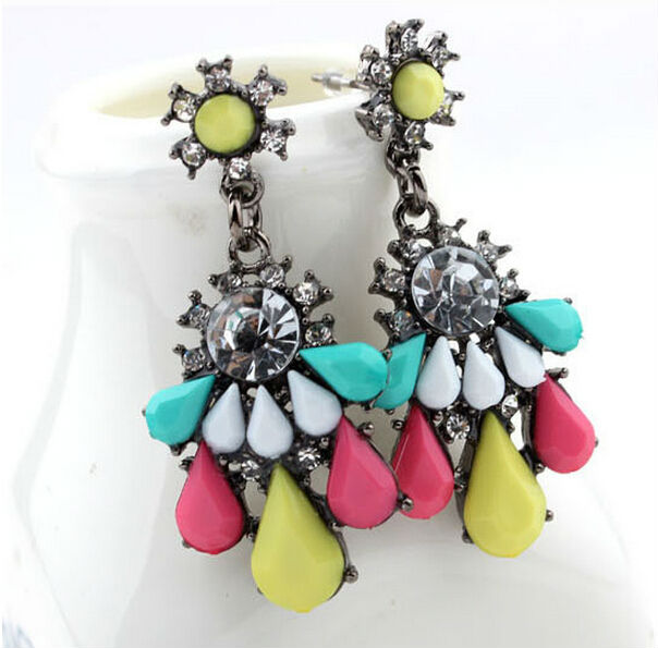 Fluorescence Flower Dangle Chandelier earrings Stud With Crystal Rhinestone