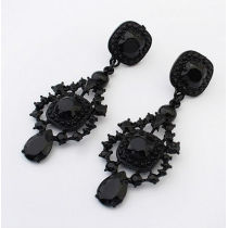 Vintage Antique Style Big Black Dangle Chandelier Drop Pierce Stud Earrings