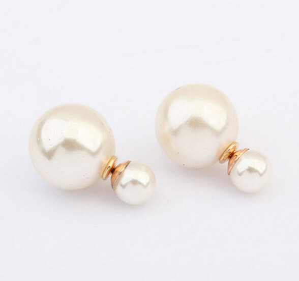 women's pearl candy piercing statement wedding stud earrings double faced