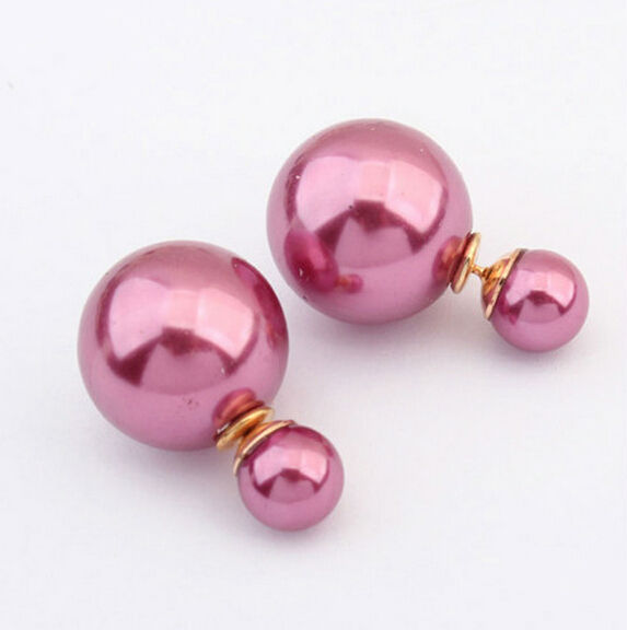 women's pearl candy piercing statement wedding stud earrings double faced