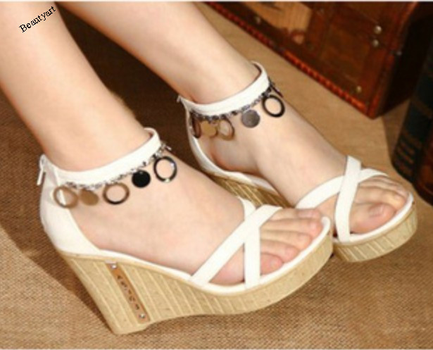 2014 high-heeled shoes women summer sandals with shoe chain Rome slope