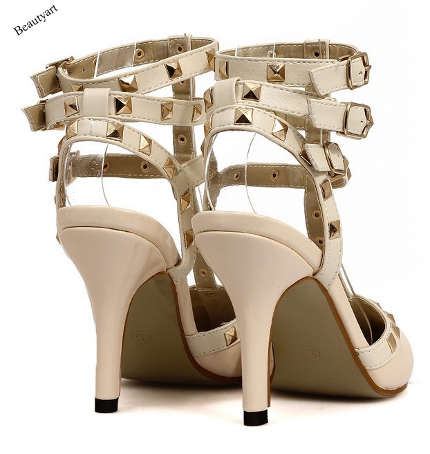 women's high heel belt with rivets pumps the wedding summer shoes