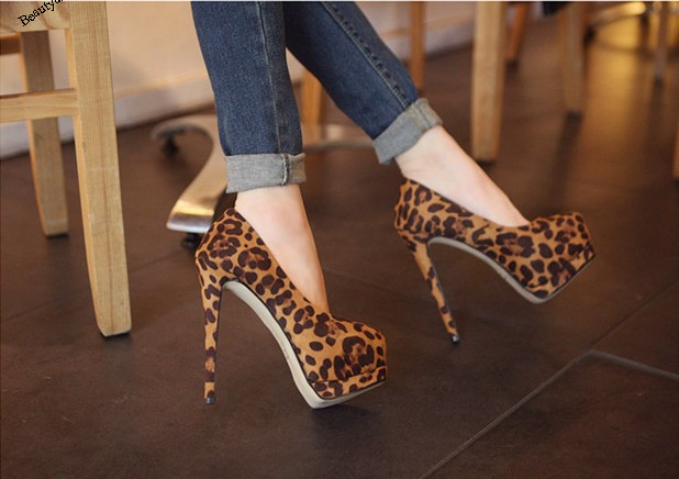 women pumps solid color woman high heeled platform square leopard shoes