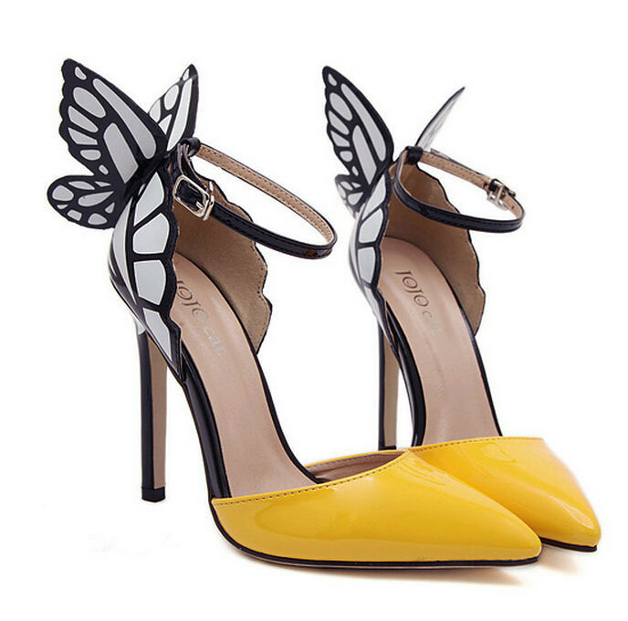 Europe and the United States Sophia vampire diaries butterfly wings patent leather women pumps high heeled shoes