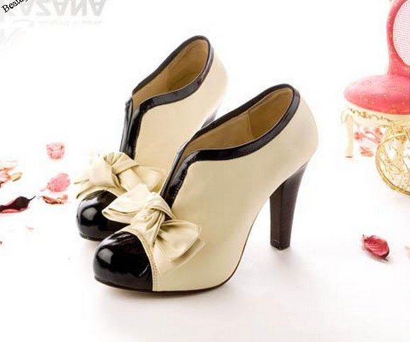 2014 new sexy lady high heel shoes beige bow pump platform women