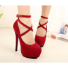 2014 Summer Women's Sexy Pumps Vintage Red/Black Bottom Platform Strappy High Heels Party Shoes