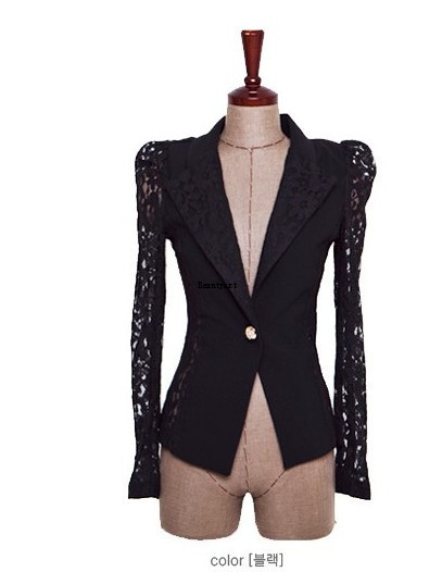 2014 New Top Coat Sexy Sheer Lace Blazer Lady Suit Outwear Women OL Formal Slim Jacket