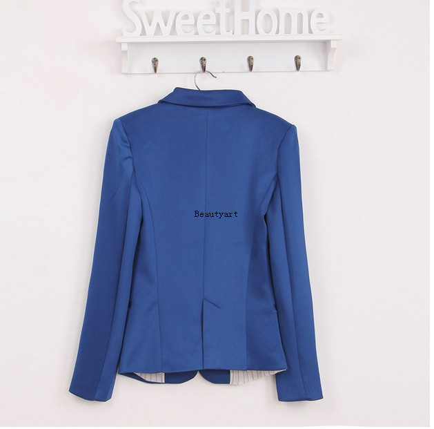 2014 Fashion Women's blazers Suits Tunic Foldable sleeve candy Color lined striped one button jackets coats