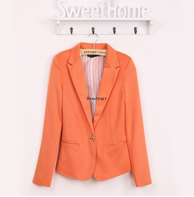 2014 Fashion Women's blazers Suits Tunic Foldable sleeve candy Color lined striped one button jackets coats