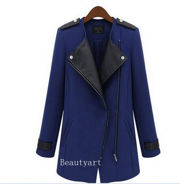fashion lady windbreaker splicing zipper long coat dust coat