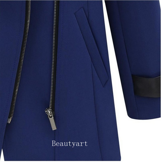fashion lady windbreaker splicing zipper long coat dust coat