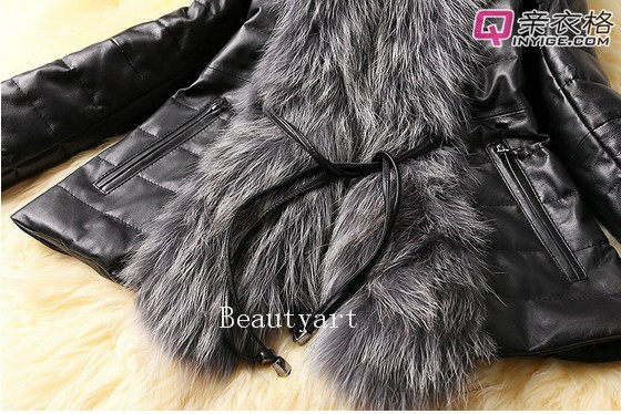 2014 Female imitate Fox Fur Coat Leather Outerwear Overcoat Women