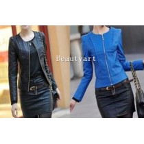 women's leather clothing female short design slim o-neck PU motorcycle leather jacket
