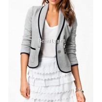 Women Blazer Short Design Turn Down Collar Slim Blazer Grey Short Jacket Coat