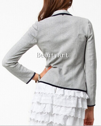 Women Blazer Short Design Turn Down Collar Slim Blazer Grey Short Jacket Coat