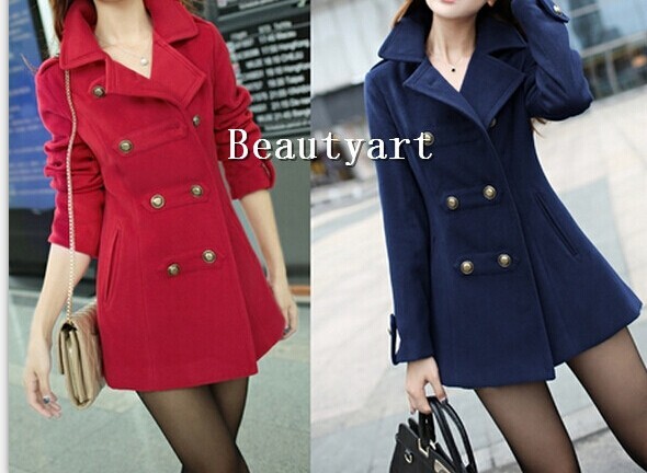 2014 double breasted female coats overcoat long wool blends trench coat