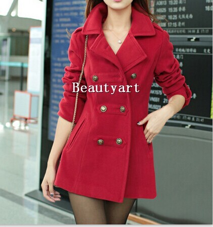2014 double breasted female coats overcoat long wool blends trench coat