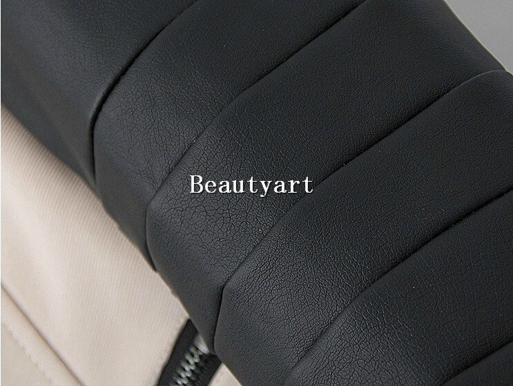 Women Collarless Long sleeve zipper pockets PU Leather Contrast color jacket