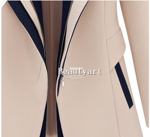 Fashion Street Jackets Women 2014 Spring Slim Faux Two Piece Patchwork Blazer Casual Coats