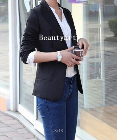 Fashion Winter Women Slim Blazer Coat Casual Jackets Black White One Button Outerwear