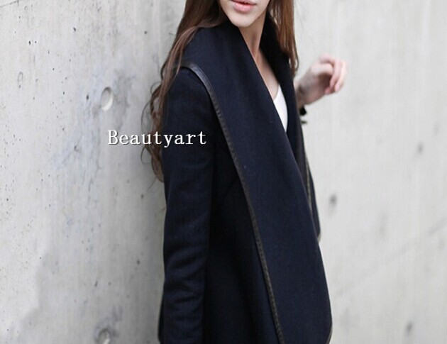 2014 New Style Winter Women Overcoat Fashion Trench Coat Long Zipper Worsted O-neck Full Pockets Solid Jacket