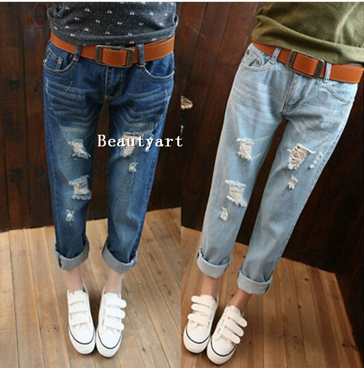 Celebrity Style Ripped Destroyed Torn Skinny Leg ladies Pencil jeans Pants