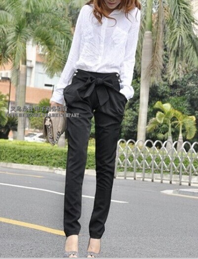 2014 high waist women's Skinny Long Trousers OL casual Bow harem pants