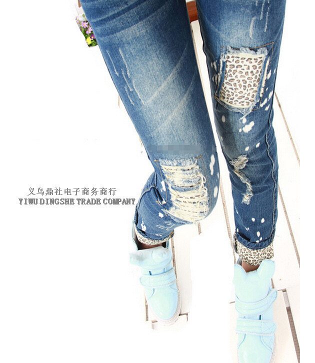 New Fashion Women Girl Leopard Slim Pencil Jeans Pants Trousers