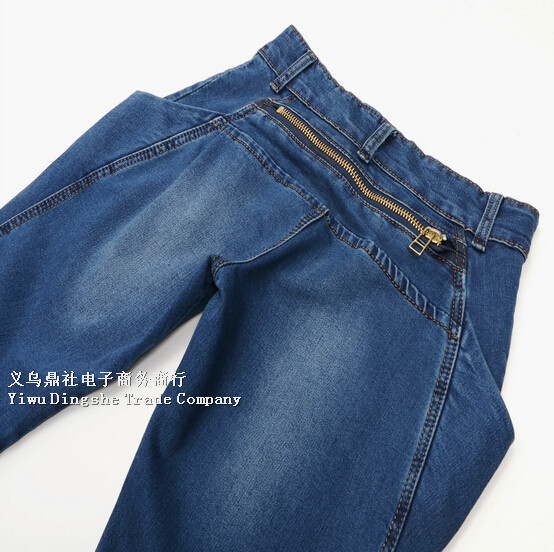 High Street Fashion Blue Denim harren pants women's straight jeans