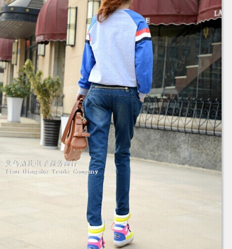 High Street Fashion Blue Denim harren pants women's straight jeans