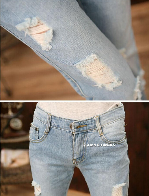 Women Casual Pencil Pants Fashion Retro Vintage Loose Hole Jeans Girl's All-Match Pants JH-KZ-042