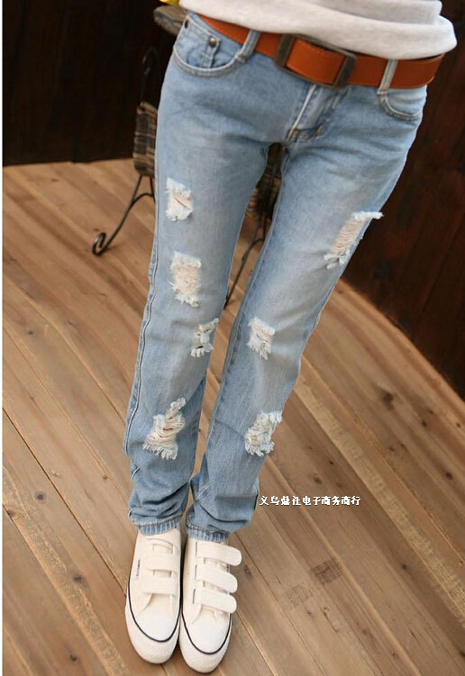 Women Casual Pencil Pants Fashion Retro Vintage Loose Hole Jeans Girl's All-Match Pants JH-KZ-042