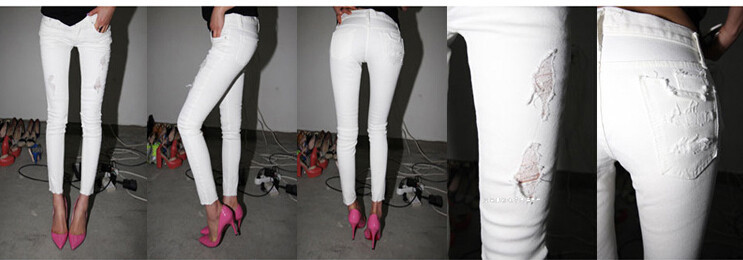 women casual jeans fashion skinny zipper fly girl's white color capris jeans JH-KZ-040