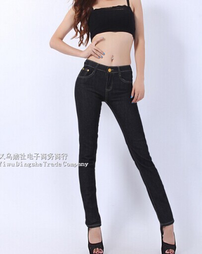 Women Mid Waist Straight Jeans Slim Pencil Skinny Denim Fashion Casual Pants #17101/