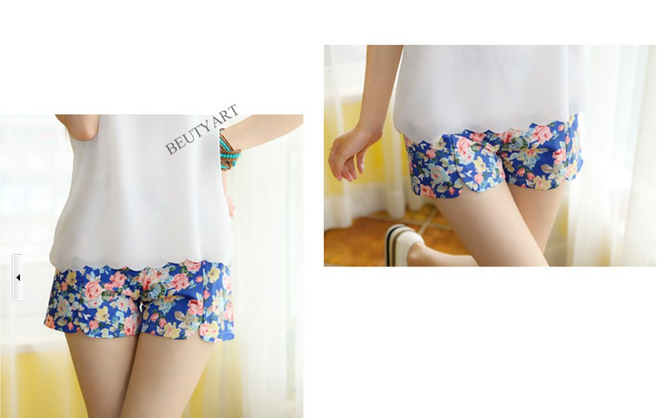 2014 summer new women trousers high waist shorts national wind retro fresh floral shorts free belt