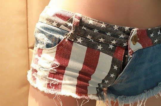 Sexy Star Stripe American US Flag Print Mini Jeans Shorts Summer Denim Low Waist Casual Hot Girl Shorts