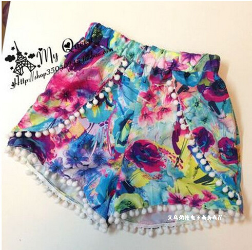 2014 summer women's original stitching lace casual hot shorts blue/red JH-KZ-032
