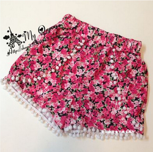 2014 summer women's original stitching lace casual hot shorts blue/red JH-KZ-032