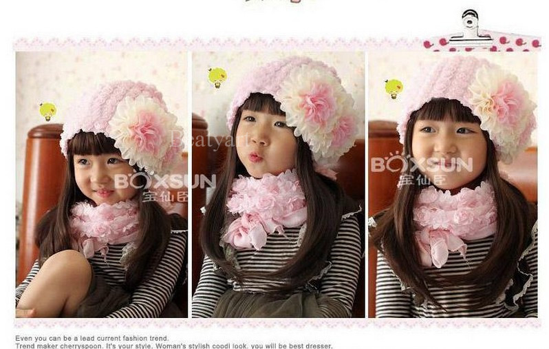 beautiful flower cap Child hat baby lace hat pullover piles of hat givlie gradient flower hat JH-HT-010