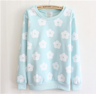 new korean printing hoody flower shirt Fleece Hoodie ladies sweater