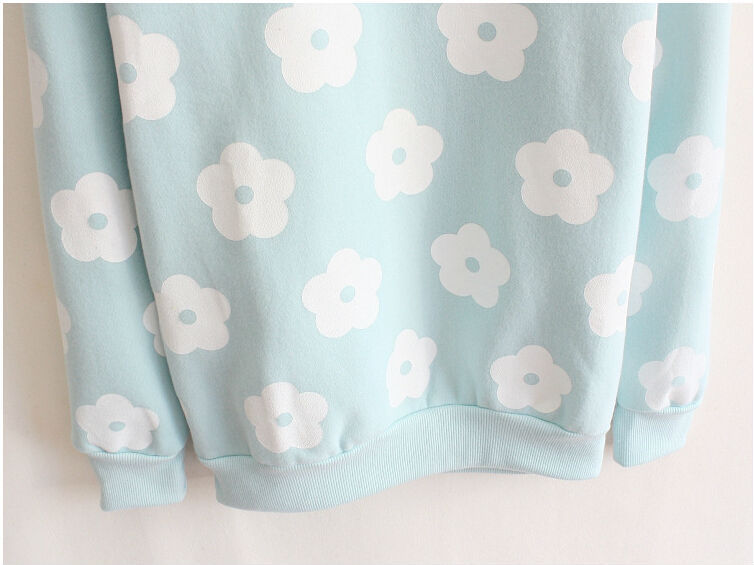 new korean printing hoody flower shirt Fleece Hoodie ladies sweater