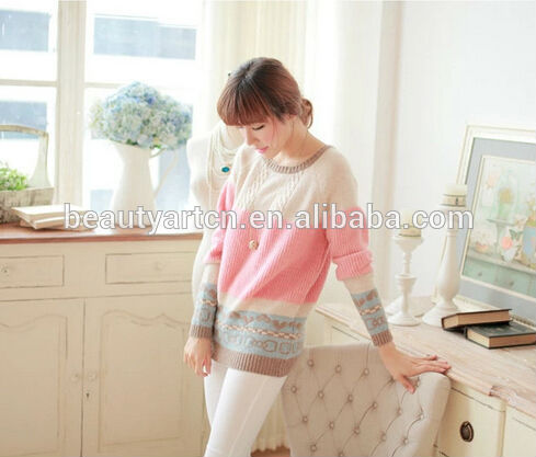 Women's pullover Peach heart design stitching loose sweaters JH-SW-014