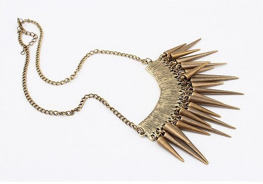 Punk Style Rivet Tassel Collar Fashion Long Chain Antique Bronze Plated Spike Pendant Necklace
