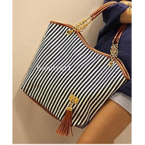 women's handbag stripe canvas bag chain tassel hangings handbag
