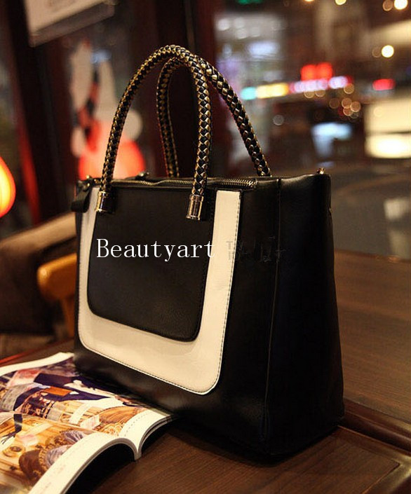 Fashion black-and-white colorant match leather fashion bag small women's handbag