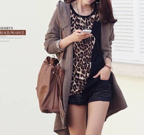 2014 spring and autumn Korean version women's leopard Blouse long sleeve T-shirt bottoming shirt tops