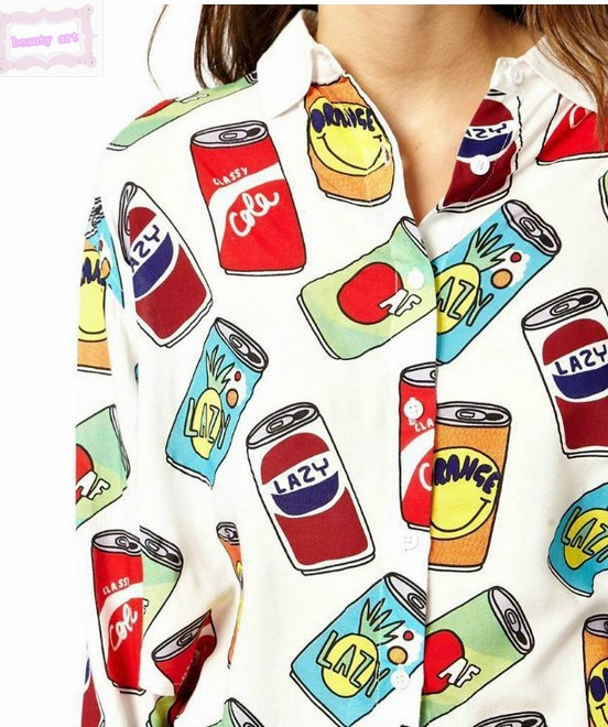 2014 New long sleeve tops personality can printed loose blouse creative t shirt